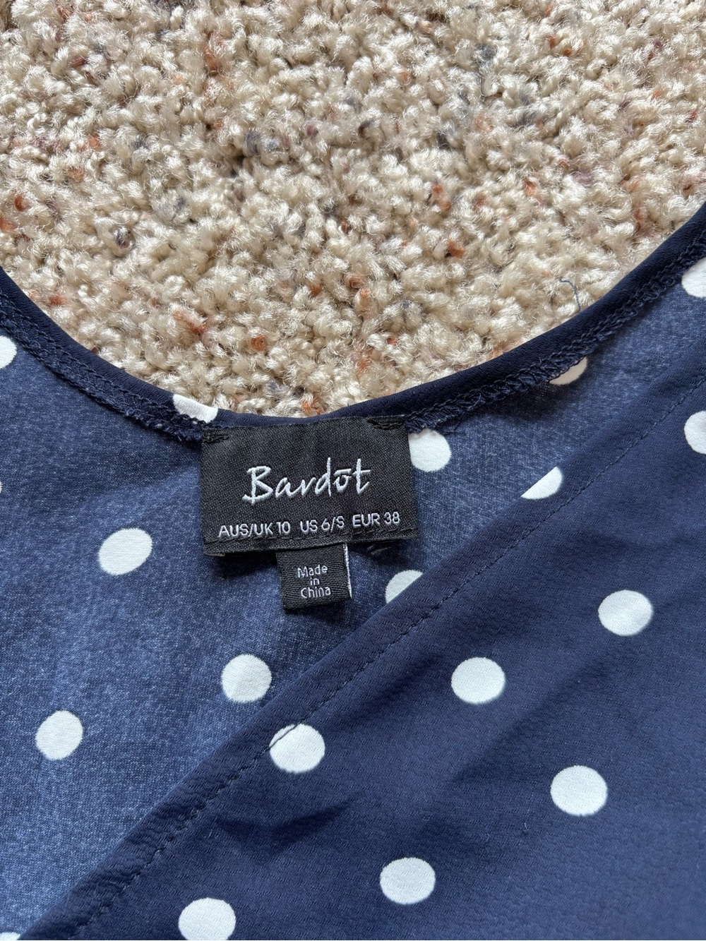Bardot Navy Polka Dot Wrap Midi Dress V-Neck Size 6 - Picture 5 of 7